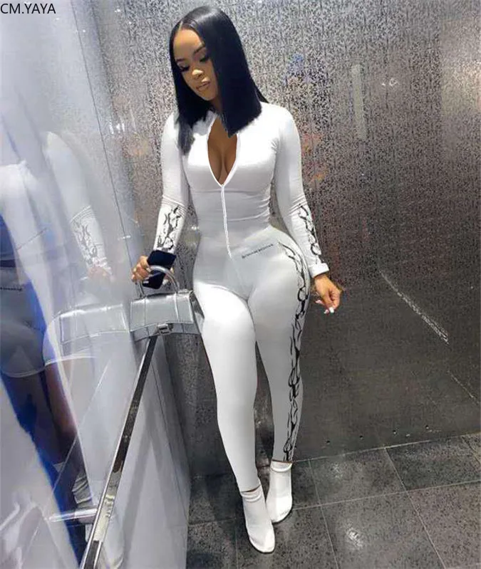 Женский комбинезон на молнии CM.YAYA спортивный Облегающий с длинным рукавом и