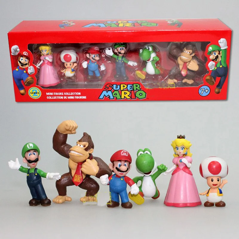 6Pcs/Set Super Bros PVC Action Figure Toys Dolls Luigi Yoshi Mushroom Donkey Kong In Gift Box Kids | Игрушки и хобби