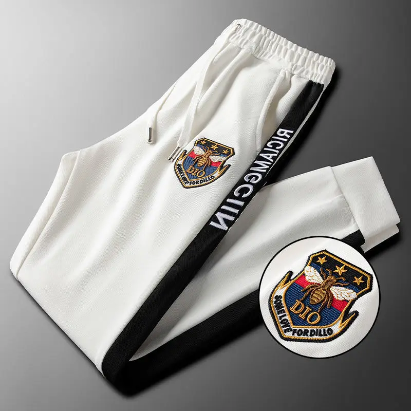 

2021 spring and summer embroidered sports pants men's ice silk pants loose Joker trend casual pants men's Harlan pants
