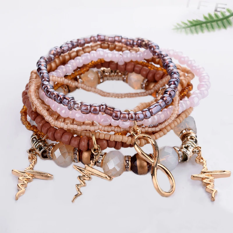 Модные Многослойные браслеты с кристаллами и бусинами для женщин Набор