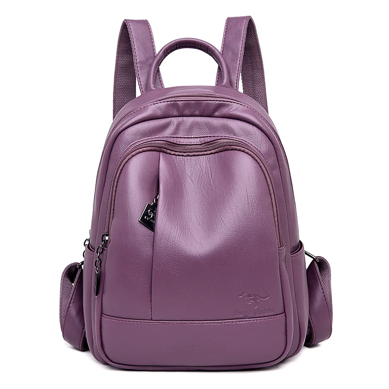 Женские мягкие кожаные рюкзаки, высокое качество, рюкзак Mochila Feminina, школьные сумки для девочек-подростков, рюкзак для путешествий, Sac A Dos - Цвет: Purple