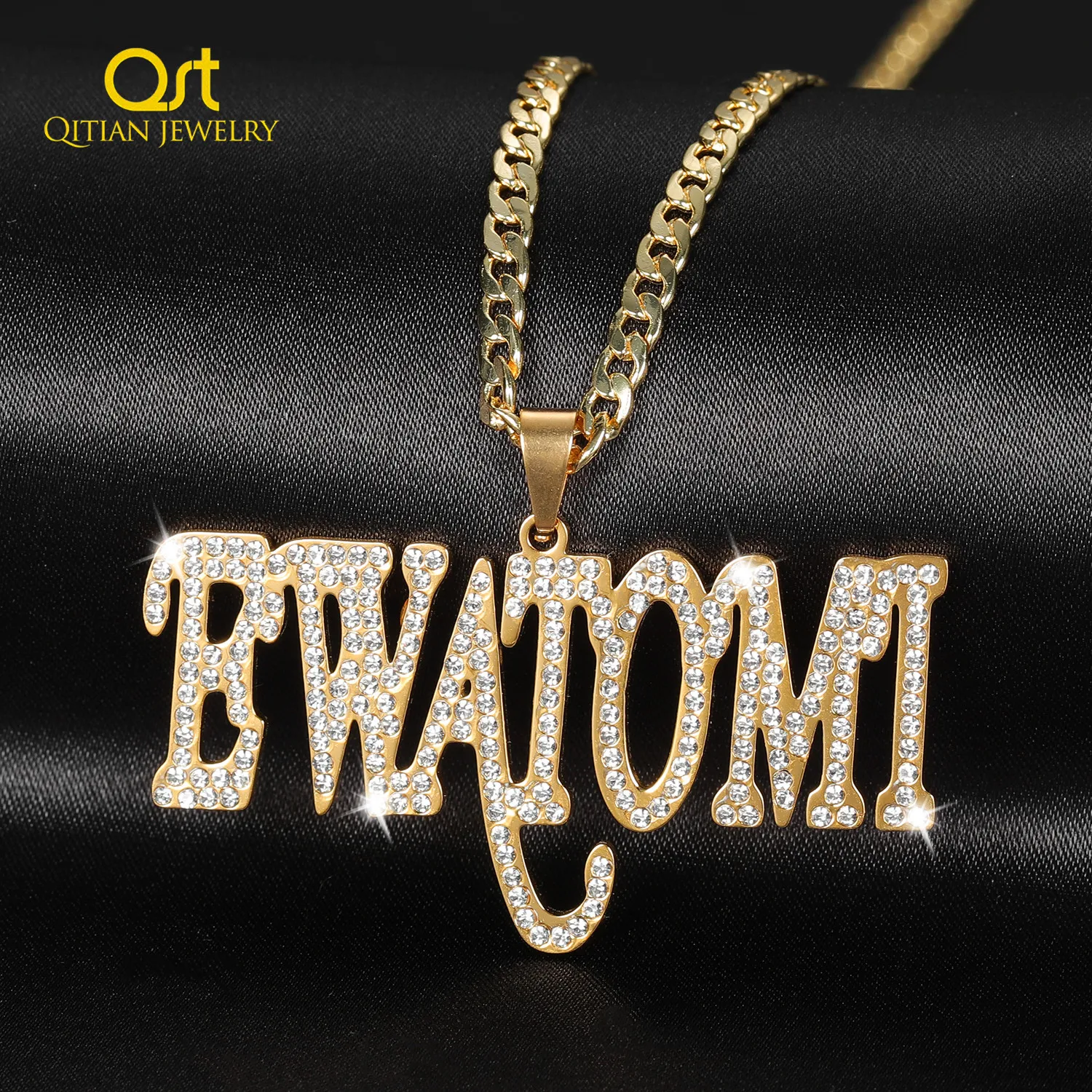 Индивидуальное ожерелье с именем на заказ циркониевое буквами кубинская цепь в