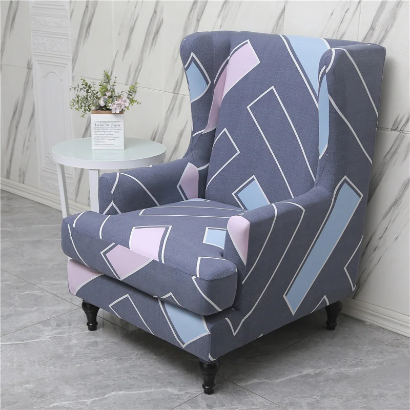 

Geometric Wingback Chair Cover Elastic Spandex Wing Back Chairs Slipcover Sloping King Back Armchair Sofa Covers for Living Room