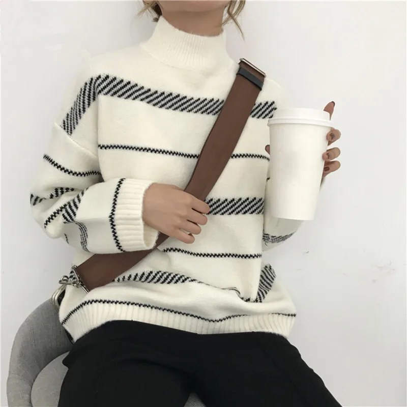 Женский свитер в полоску Fdfklak повседневный Свободный пуловер с высоким