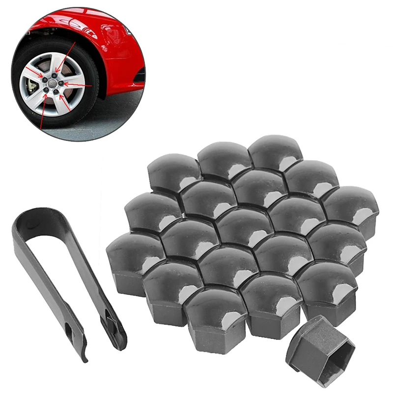 

20 x 17mm Car Wheels Plastic Nuts with Screw Cap Removal Tools for VW AUDI #1