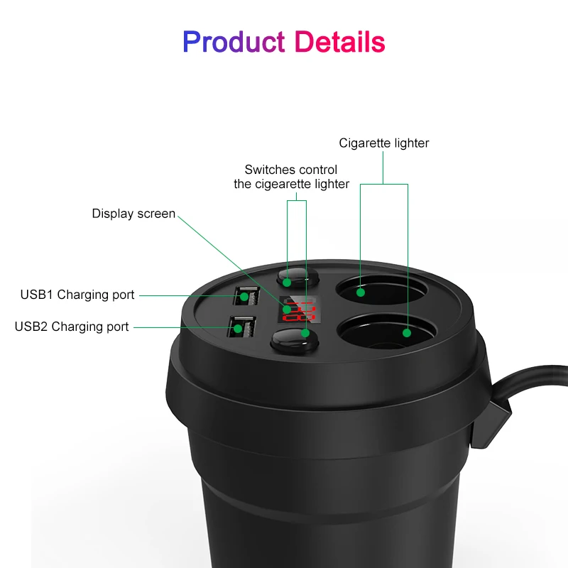 

Car Charger 2 USB DC/5V 3.1A Cup Power Socket Adapter Cigarette Lighter Splitter Mobile Phone Chargers With Voltage LED Display