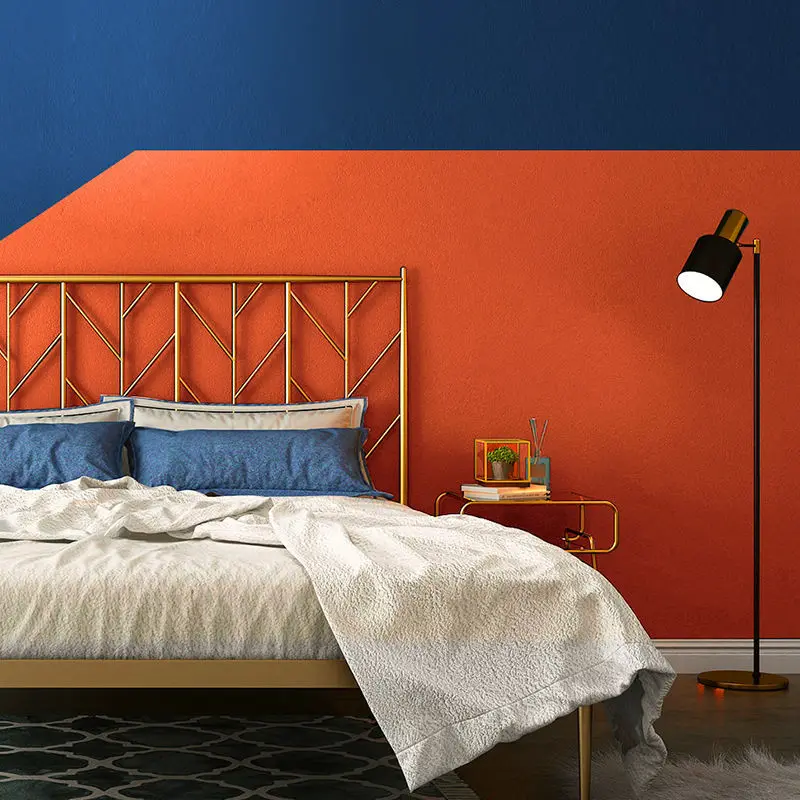 ورق حائط حديث طويل مصنوع من الألياف بلون واحد لون أزرق ملكي برتقالي لغرفة المعيشة خلفية غير منسوجة