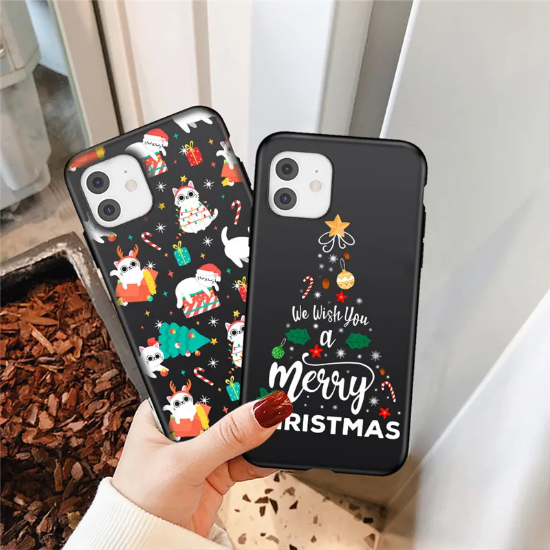 USLION Christmas Style Pattern Phone Cover For iPhone 12 11 Pro Max X XR XS Max 6 7 8 7Plus Soft Silicone Case Santa Claus Case