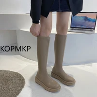 women boots ladies shoes slip on ankle mid calf boots platform non slip pu leather soft footwear woman fashion autumn winter new
