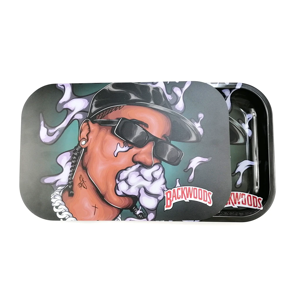 

Metal Smoke Rolling Tray Herbal Weed Tobacco Storage Hand Cigarette Roller Plate Leakproof Magnetic Lid Double Cartoon Surface