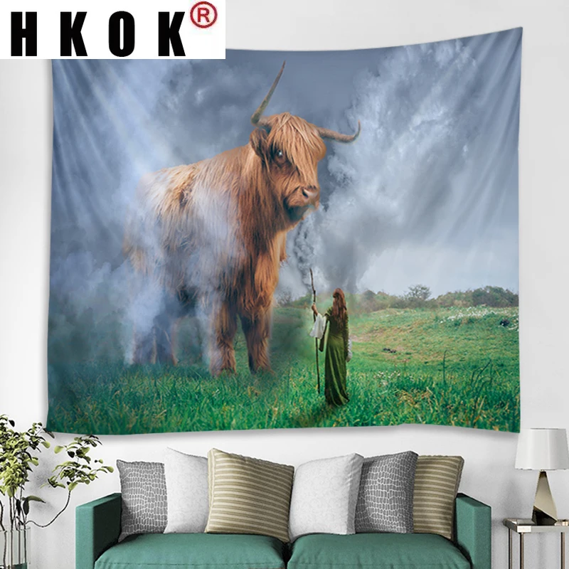 

HKOK Cow Herder Tapestry Wall Rugs Wall Hanging Covering Fabric Mural Background Cloth Towel Beach Blanket Living Home Decor