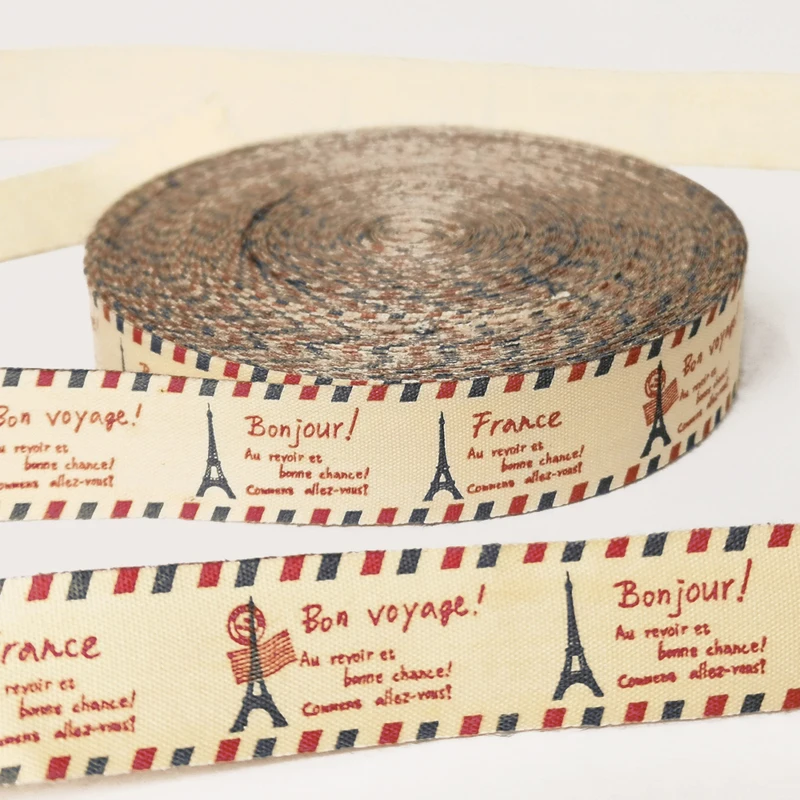 Хлопковая лента с принтом Эйфелевой башни 100 м 2 см|cotton ribbon|cotton webbingwebbing fabric |