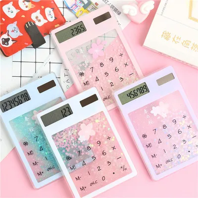 Creative quicksand cute calculator transparent solar energy student portable touch mini Solar |