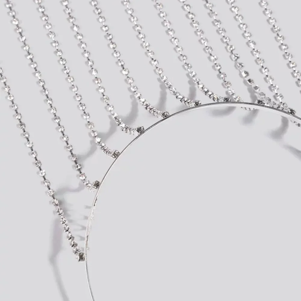 

New Crystal Long Tassels Hair Hoop Headband Hair Jewelry Bridal Tiara Hairband Rhinestone Head Chain Jewelry Accessory Headpiece