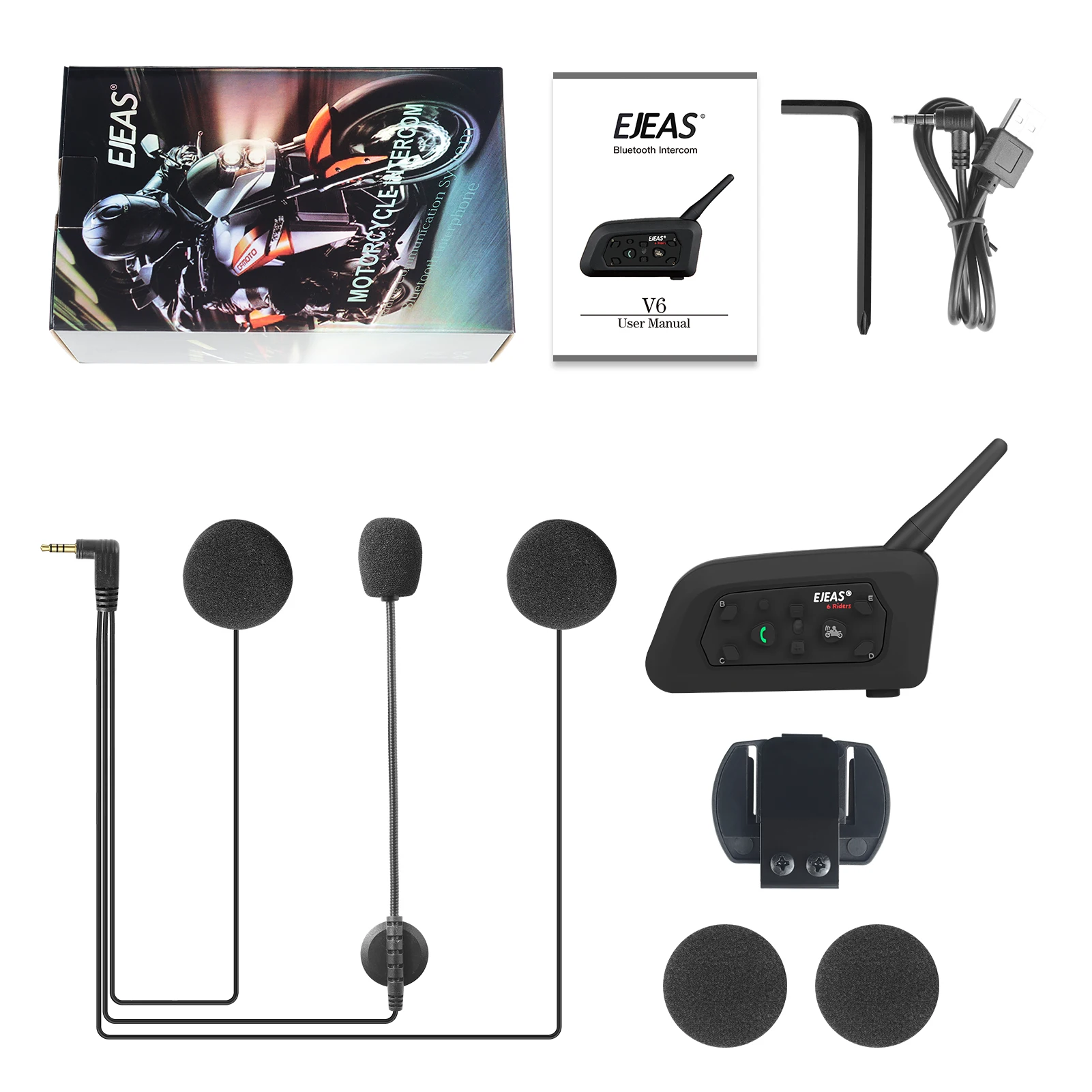 EJEAS V6 Pro для мотоциклетного шлема Bluetooth гарнитура микрофон комплект 6 ездоков 1200 м