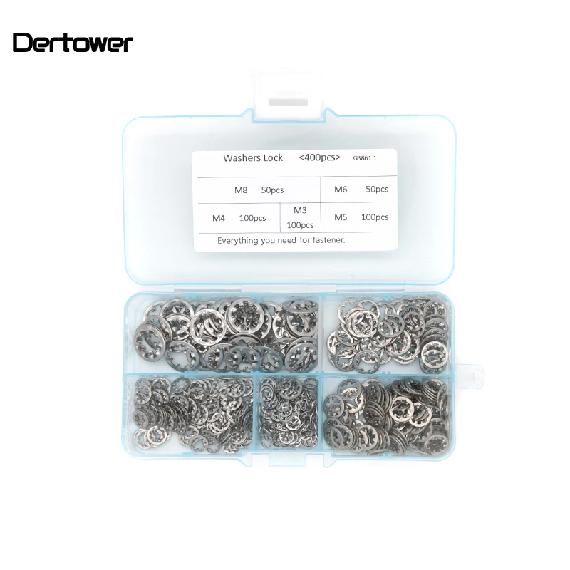 

400Pcs/set M3 M4 M5 M6 M8 Mix GB861.1 304 Stainless Steel Washers External Toothed Gasket Serrated Lock Washer Kit DIN6797J