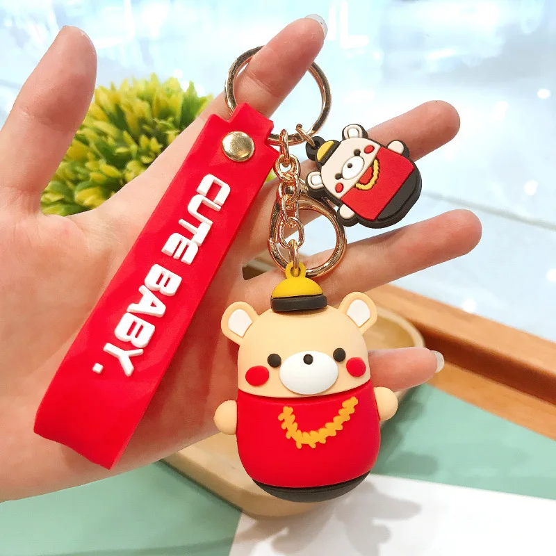 

Cartoon Tumbler Bear Key Chain Doll Bag Mobile Phone Decoration Keychain Pendant Creative Tourist Souvenir Keyring Gifts