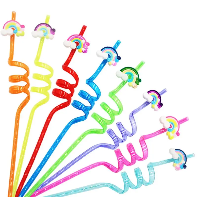 

24PCS Colorful Curve Drinking Straw Cartoon Rainbow Candy Cocktail Drinks Twisted Straws Hawaii Beach Party Decoration BPA-free