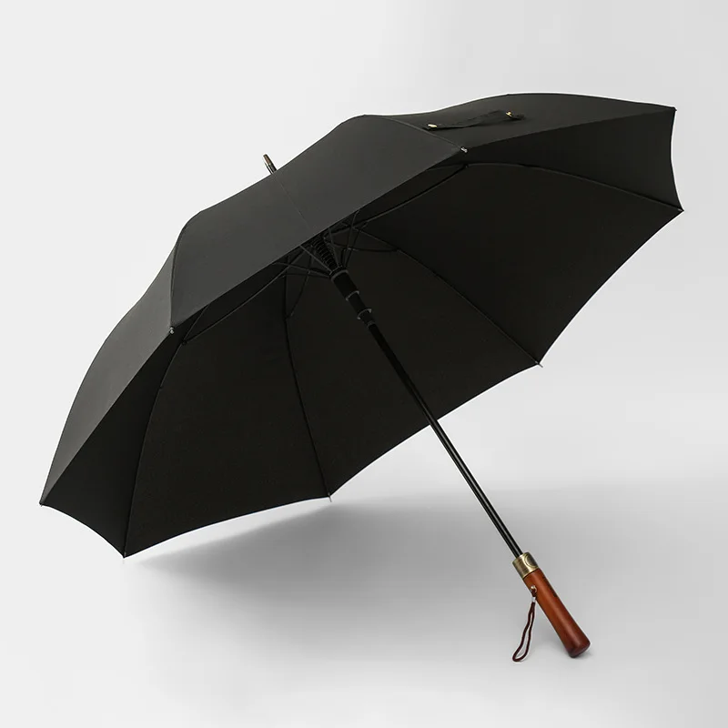 

Automatic Umbrella With Wooden Long Handle Double Windproof Automatic Solid Color Waterproof Long Straight Rain Umbrella LD674