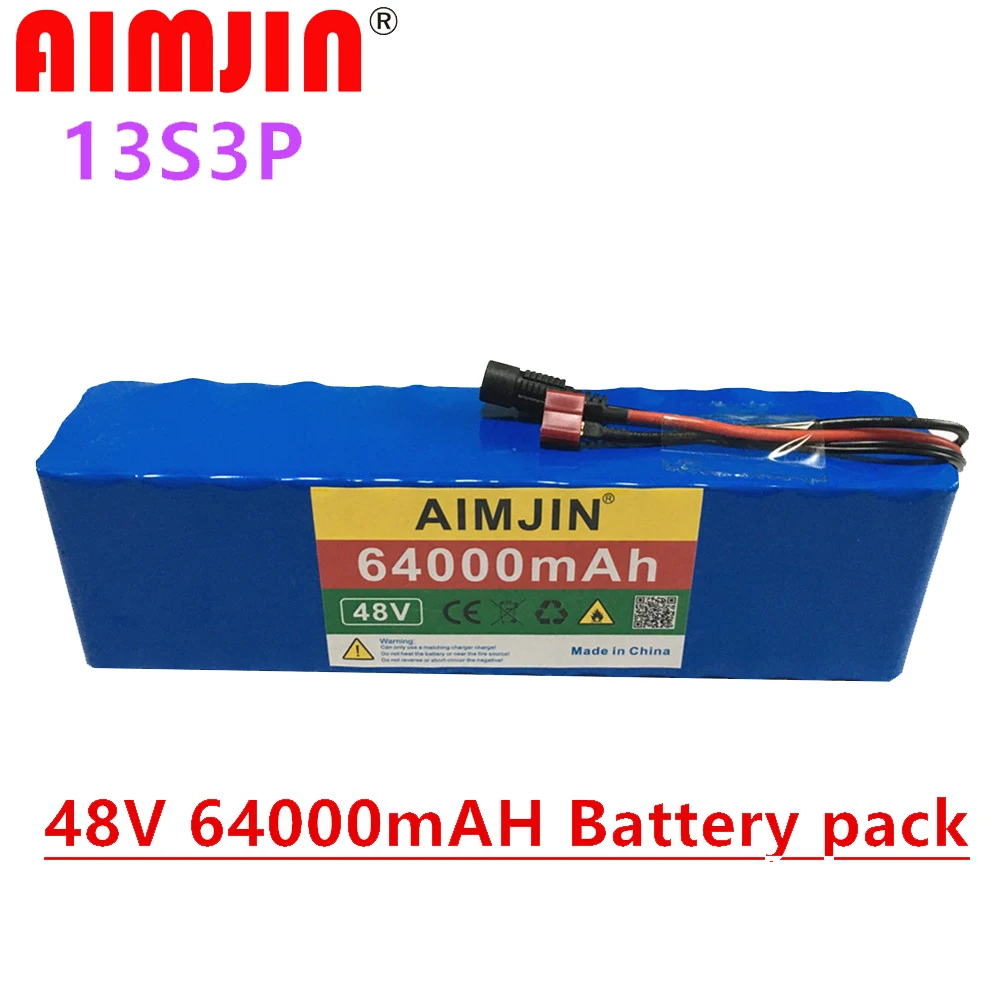 

1000W 48V 64Ah 13S3P 18650 Battery Pack 54.6v E-bike Electric Bicycle Battery Scooter with 25A Discharge BMS with Charger