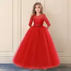 Красное рождественское платье, кружевное цветочное свадебное платье для девочек, детская одежда, Элегантное Длинное платье, Официальные Вечерние Детские платья для девочек