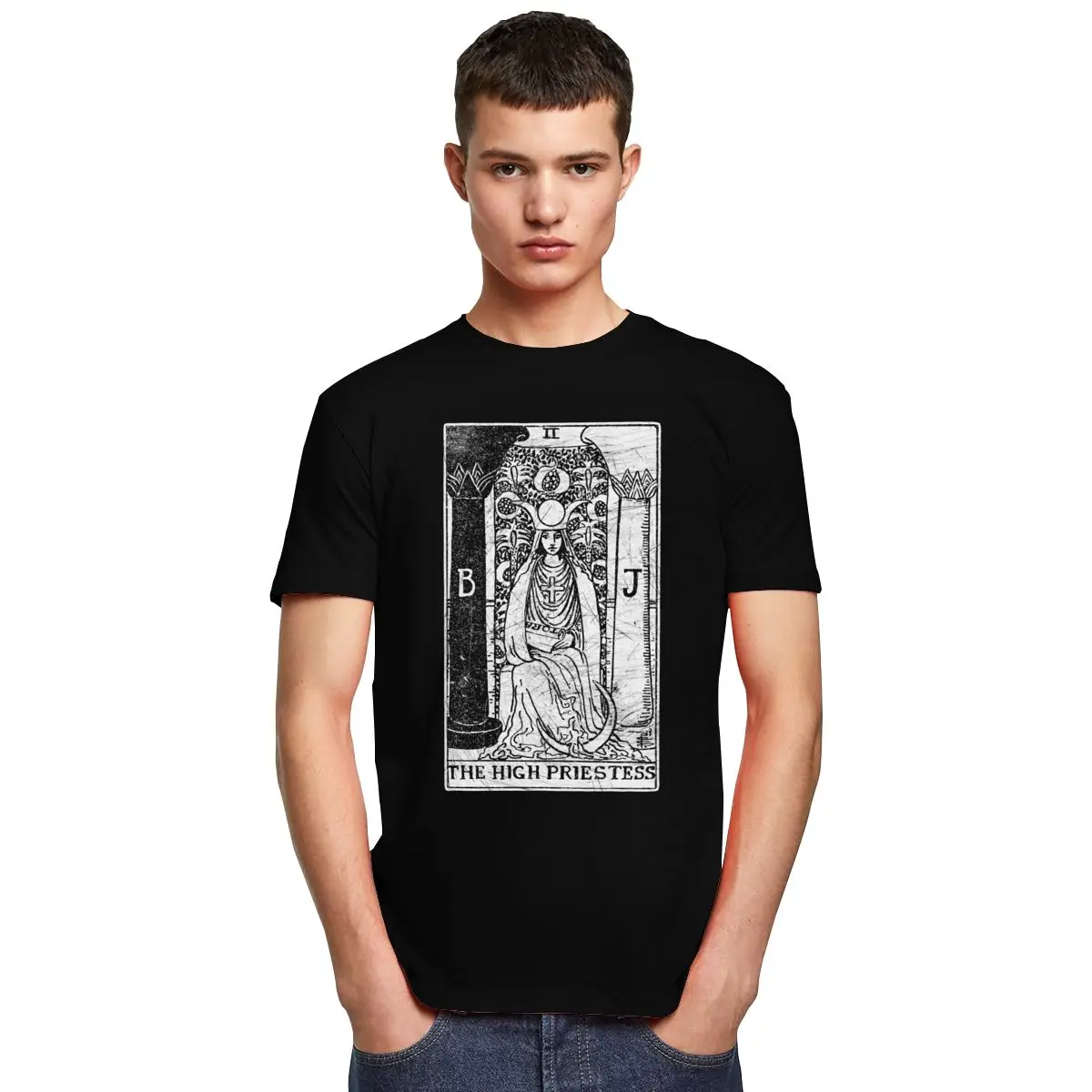 Футболка мужская из чистого хлопка с коротким рукавом и надписью The High Priestess Tarot Card