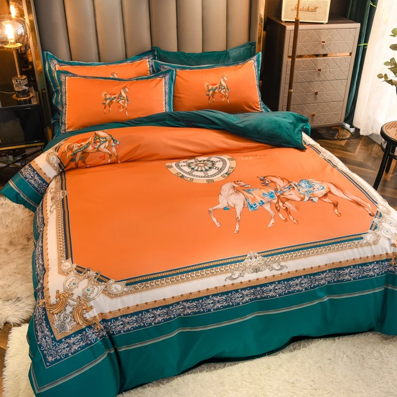 

Luxury 3d Printing Bedding Set Nordic Cotton Plus Velvet Four-piece Suit Fashion Comfortable King Duvet Cover Bedroom Decoration