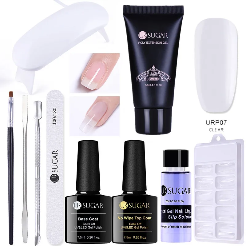 7pcs set 5 UR SUGAR Nail Art поли УФ-лак Френч для ногтей строитель ограничителей желе Полиакриловый гель Слип решения Clearnser Plus для удаления - Цвет: 7pcs set 5