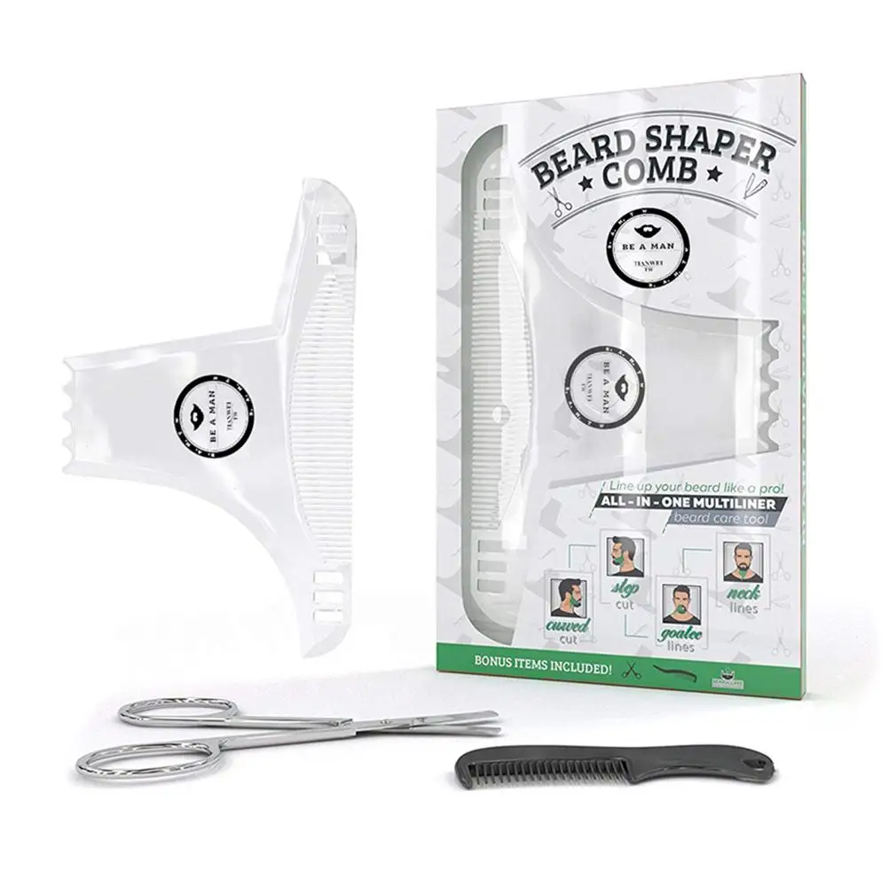 

Beard Comb Multiliner Beard Shaper Template Comb Kit Transparent - Works With Any Beard Trimmers With Nose Scissor
