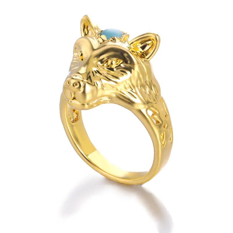 

CHENGXUN Punk Retro 3D Carved Wolf Head Shape Seal Ring for Women Men Vintage Hip Hop Animal Wolf Female Friends Jewelry Gift