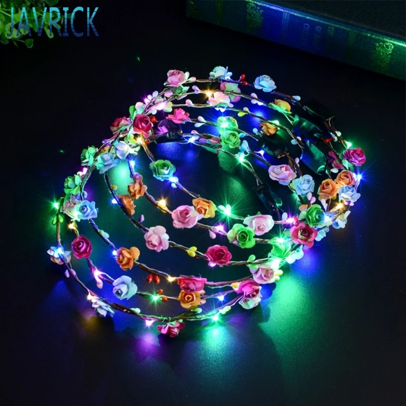 

Women Girls LED Light Up Flower Headband Flashing Glow Crown Party Hair Wreath AUG5