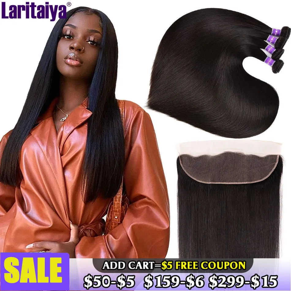 Straight Hair Bundles With Closure Indian Human Hair Bundles with Frontal Transparent 4x4/13x4 Lace Frontal With Bundles