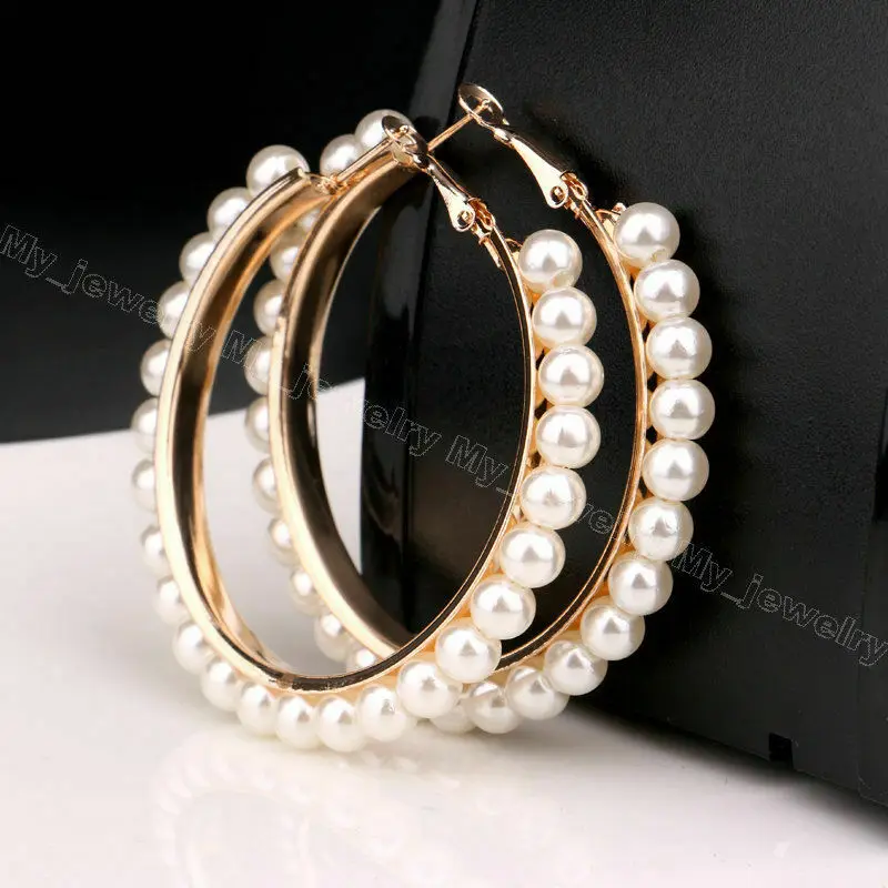 Винтажные золотые серебряные цвета большие серьги в форме круга с зажимом, украшенные кристаллами и большими круглыми жемчугами, женские девочки свадебные вечеринки ювелирные изделия мода.