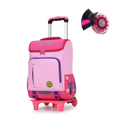 2 wheels Чехол с мультяшной тележкой, школьная сумка для детей 6-10 лет, водонепроницаемый рюкзак для девочек, багаж для путешествий - Цвет: 2 wheels