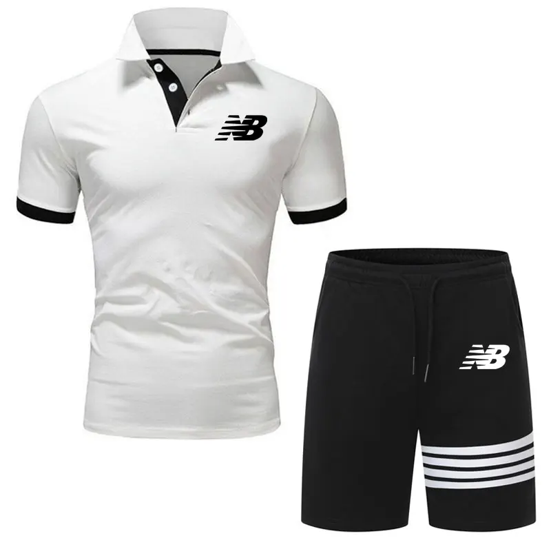

Summer Men's Tracksuit Casual NB New Cotton Short-sleeved Polo Shirt+Shorts 2 Pcs Jogger Sets Men Sweat Suits Casual Tops Male