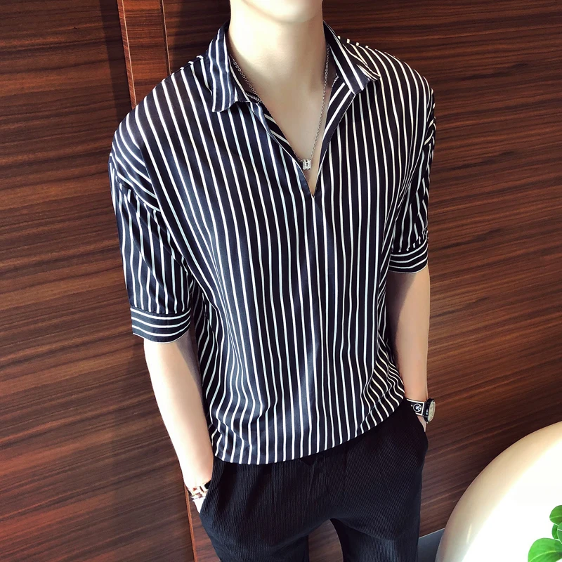 

Mens Casual Shirts 2021 Summer Fashion Men Striped Short Sleeve Lapel Neck Breathable Blouse Camisa Masculina Brand Shirts