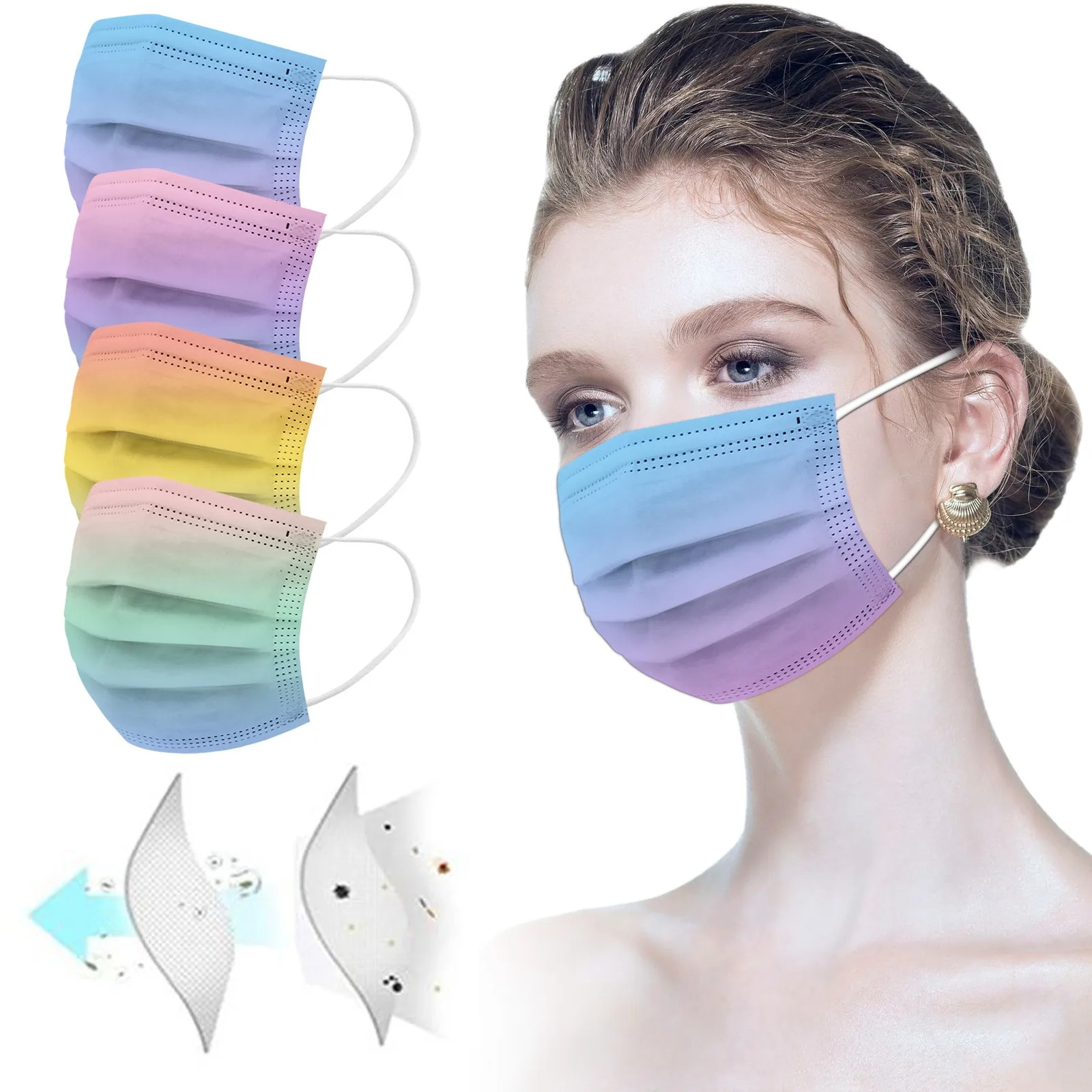 Маска одноразовая 3-слойная для взрослых дышащая с петлями ушей Одноразовая