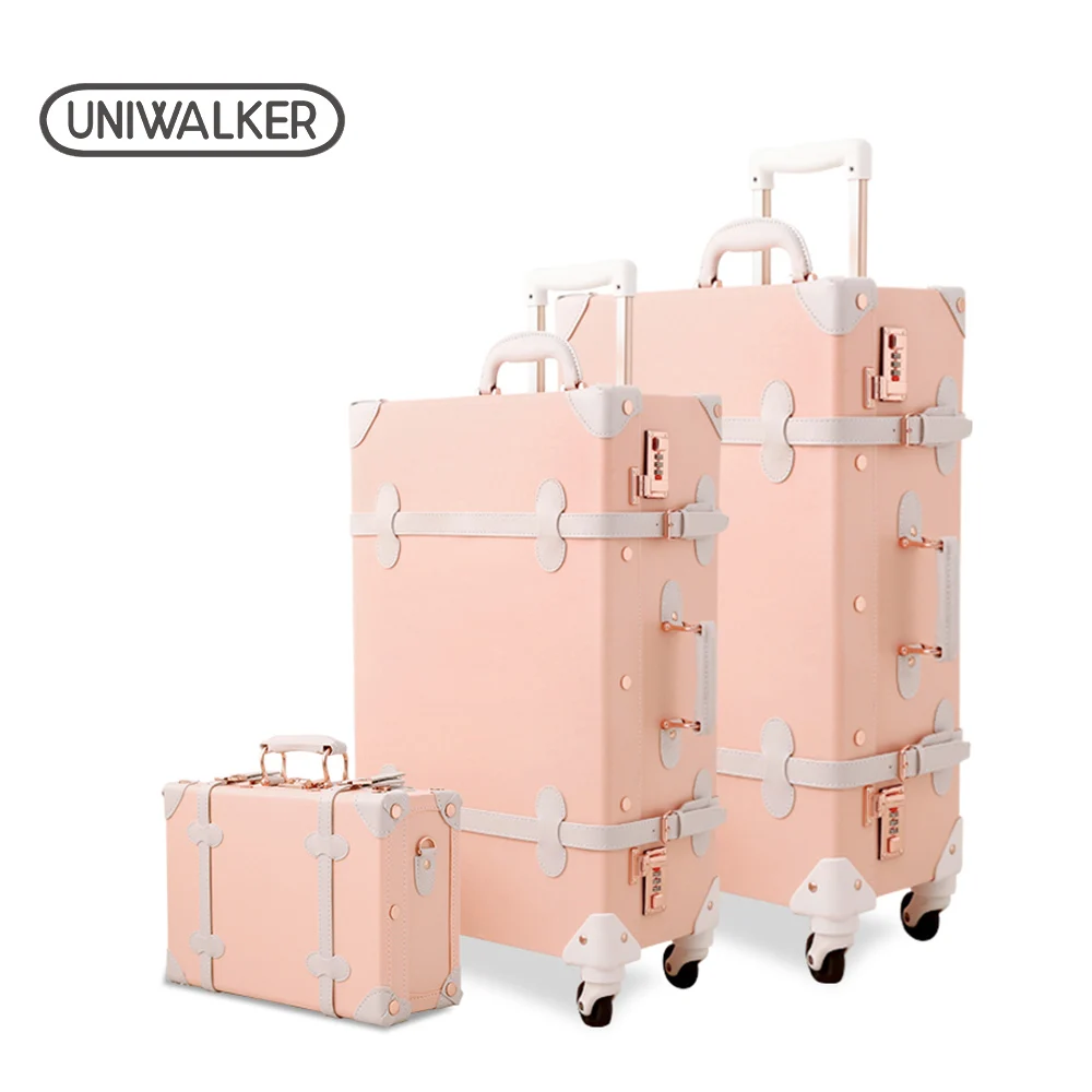 3pcs Peach Pink 3 шт./компл. винтажная сумка для багажа, из искусственной кожи, 1" косметичка и 20" 2" Ретро тележка чемодан сумки с Спиннер с комбинированным замком - Цвет: 3pcs Peach Pink