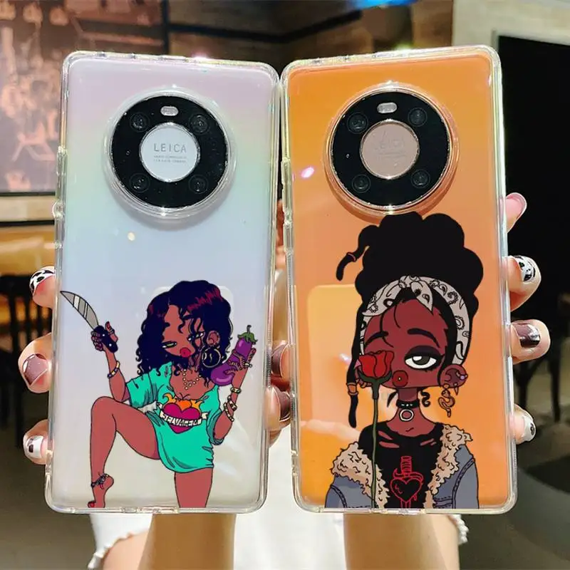 

Fashion Black Girls Phone Case For Huawei P20 30 pro lite Psmart 2019 Y5 6 7 Honor 8 10 i lite Mate 20lite