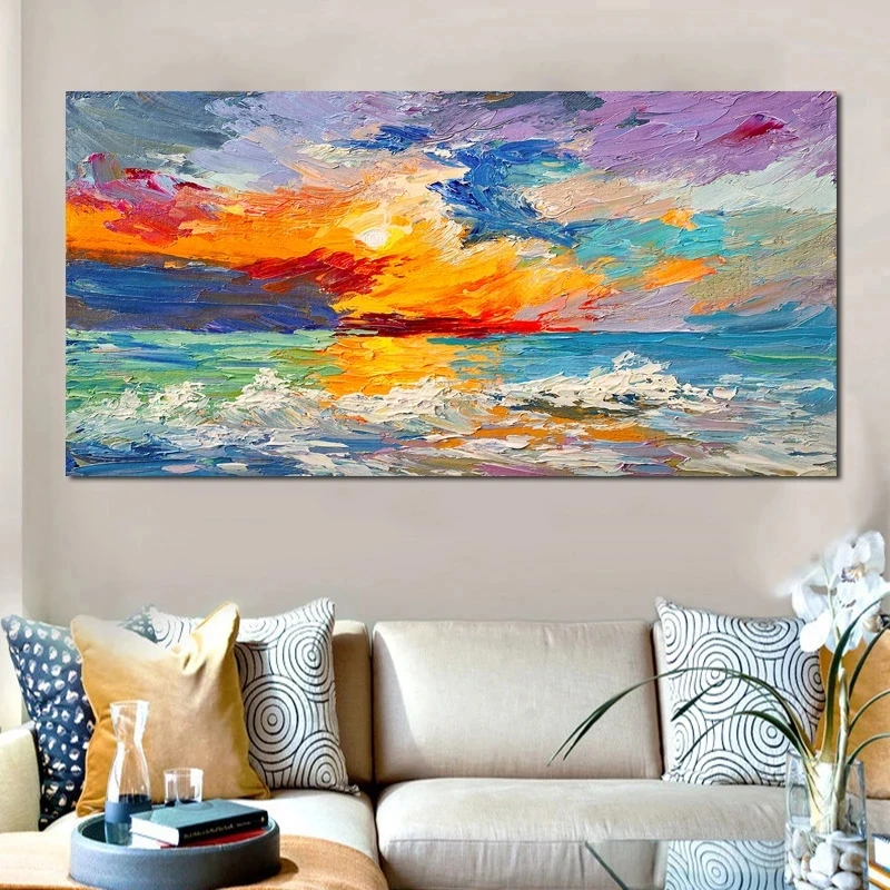 

Clouds and Sea Painting Posters Colorful Abstract Landscape Art Wall Posters And Prints View Oil Painting On Canvas Pictures
