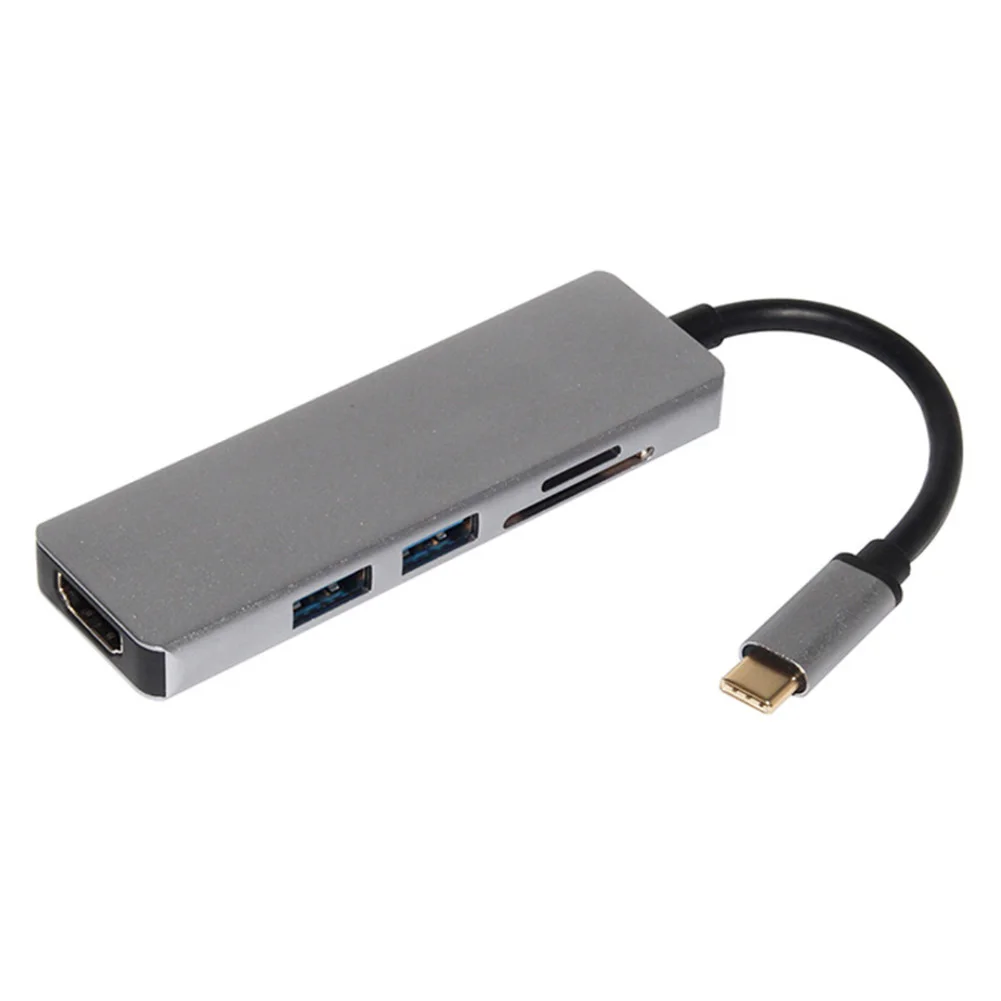 

Type-C HUB 5 in 1 4K HDMI-compatible 2 USB 3.0 SD TF Reader Converter Adapter Office Caring Computer Supplies for Laptop PC