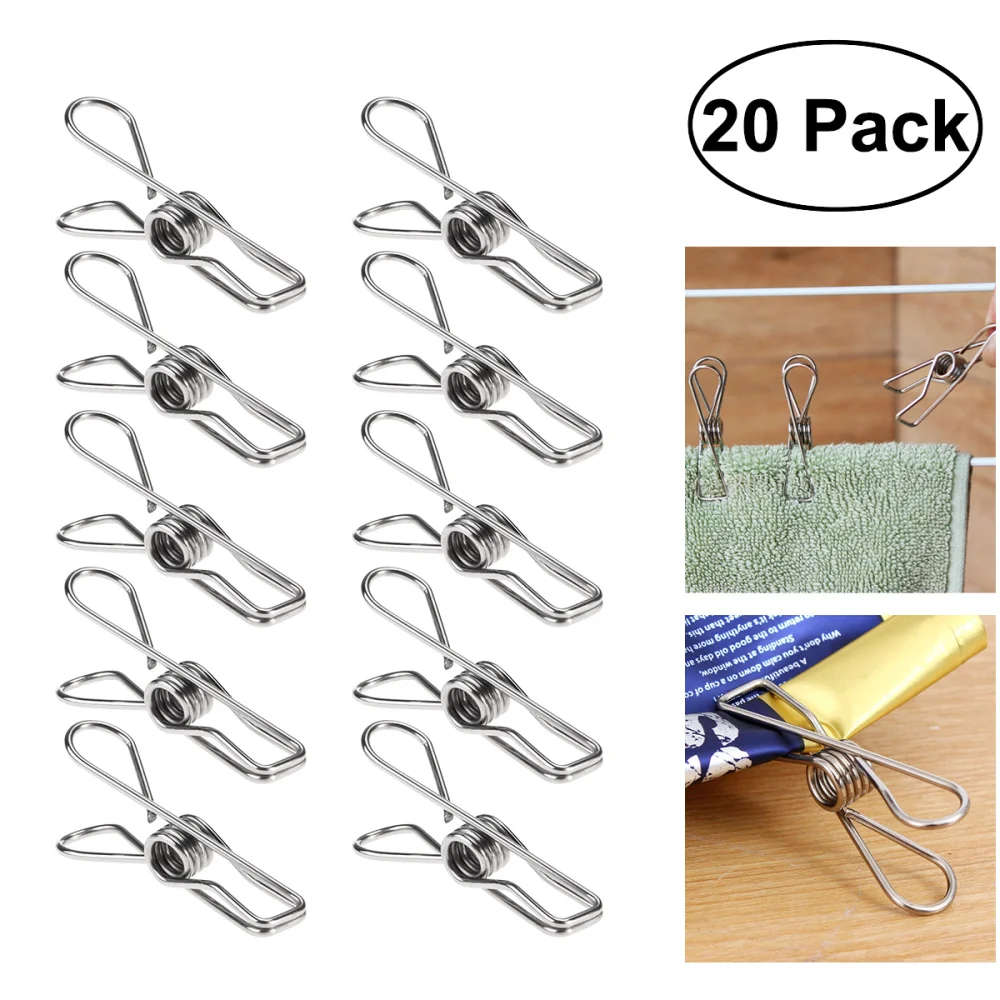 

ROSENICE 20pcs Multipurpose Stainless Steel Clips Clothes Pegs Holders (Silver)
