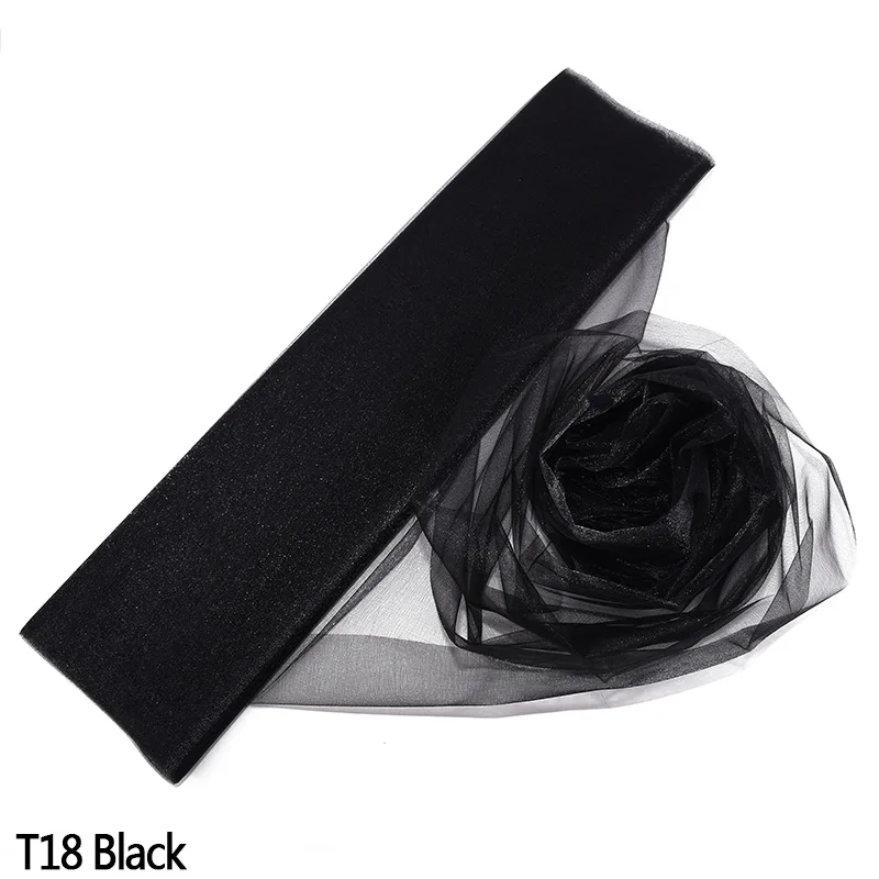 T18 black 10 м 48/72 см пряжа Тюль рулон органзы из фатина с лентой, для Юбка для стола ткань для малыша День рождения Baby Shower деревенский Свадебные украшения - Цвет: T18 black