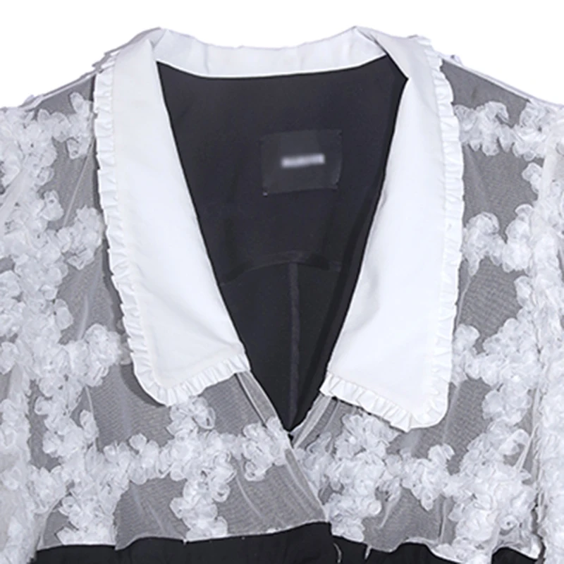 

VGH Elegant Patchwork Lace Blazer For Women Peter Pan Collar Long Sleeve Straight Korean Blazers Females 2021 Spring Fashion New