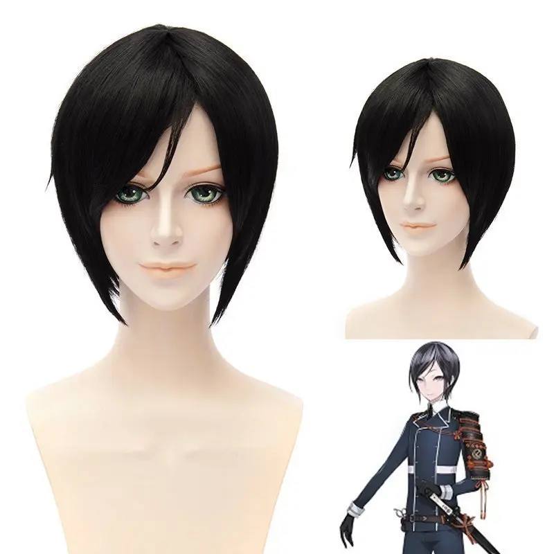 

Anime Touken Ranbu Online Yagen Toushirou Cosplay Wigs Short Black Heat Resistant Synthetic Hair Wig + Wig Cap