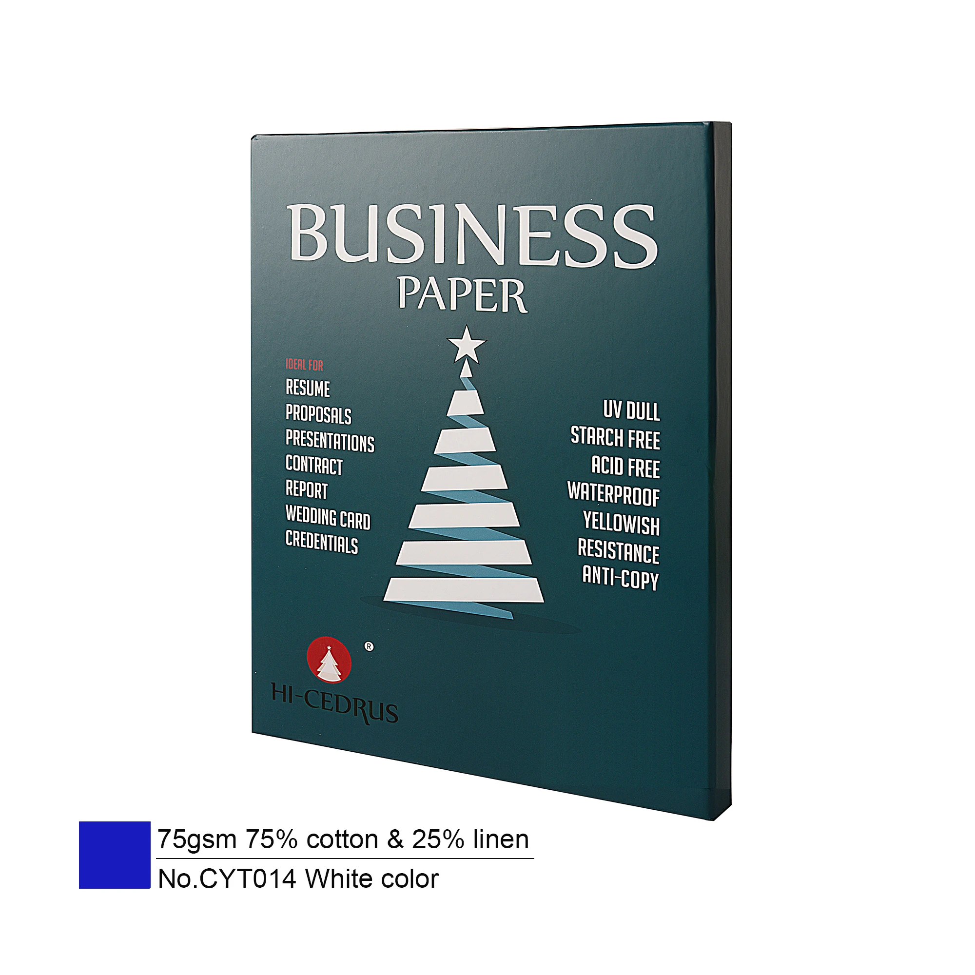 

75gsm,75% cotton 25% linen paper,Letter size 216*279mm,White color,UV fiber,Starch-free,Waterproof,100 sheets CYT014