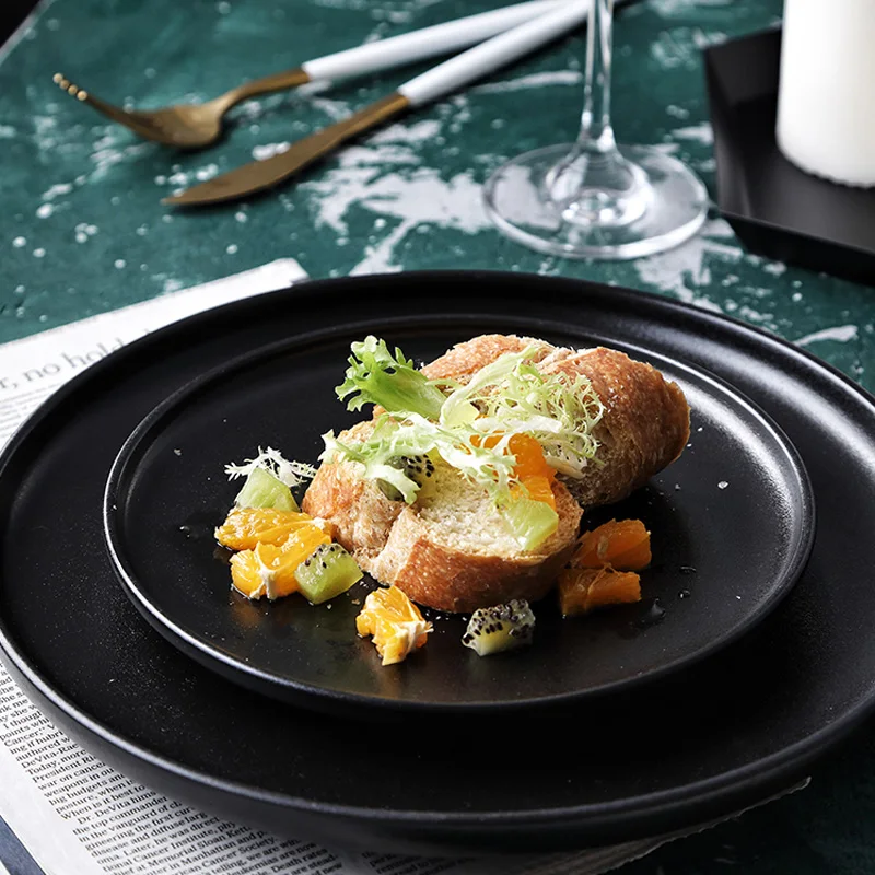 MUZITY керамическая тарелка круглая матовая черная фарфоровая посуда для салата