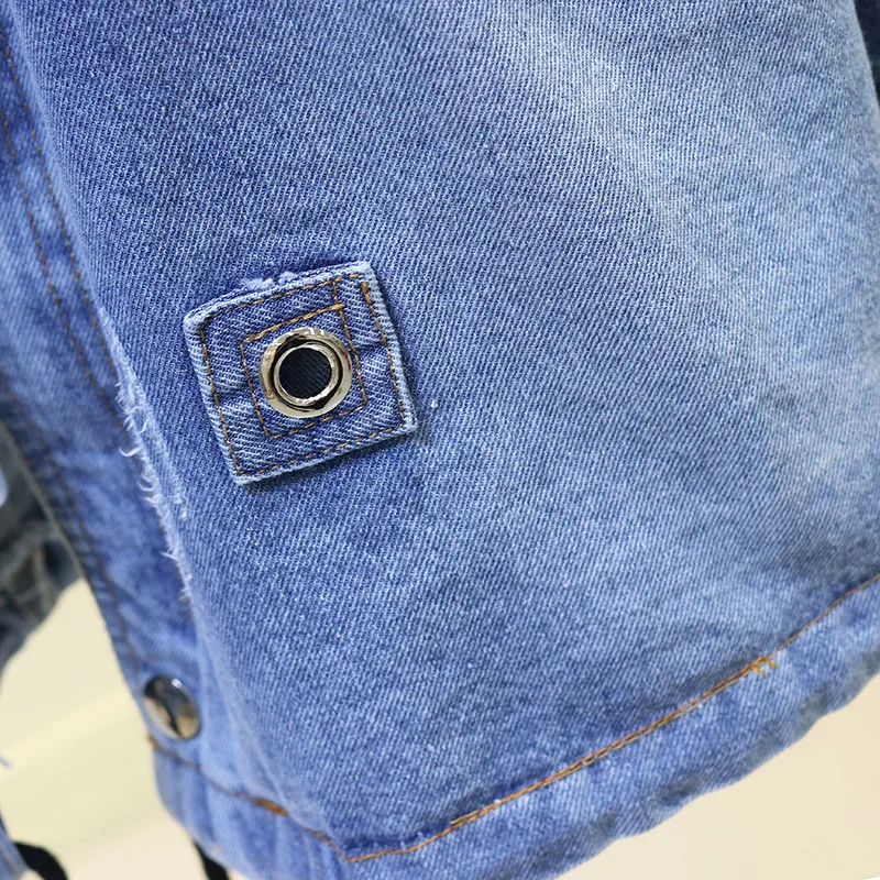 

2020 New Sequins Denim Jacket Women Bomber Jacket Fashion Long Sleeves Coats Vintage Hippie Jeans Jacket Colete Feminino P358