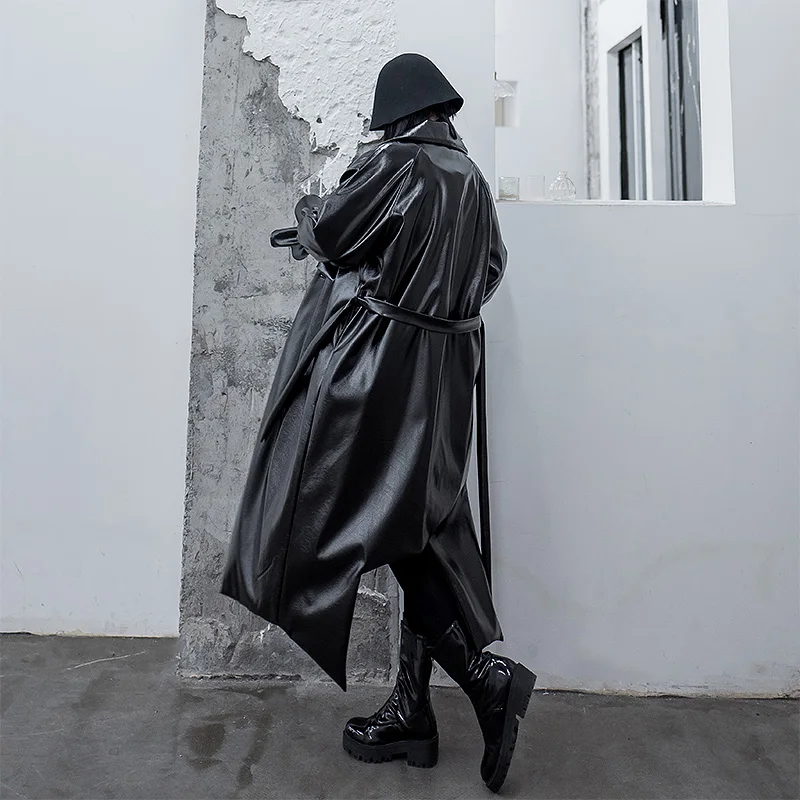 Женское твидовое пальто CHEERART длинное лоскутное из искусственной кожи и шерсти