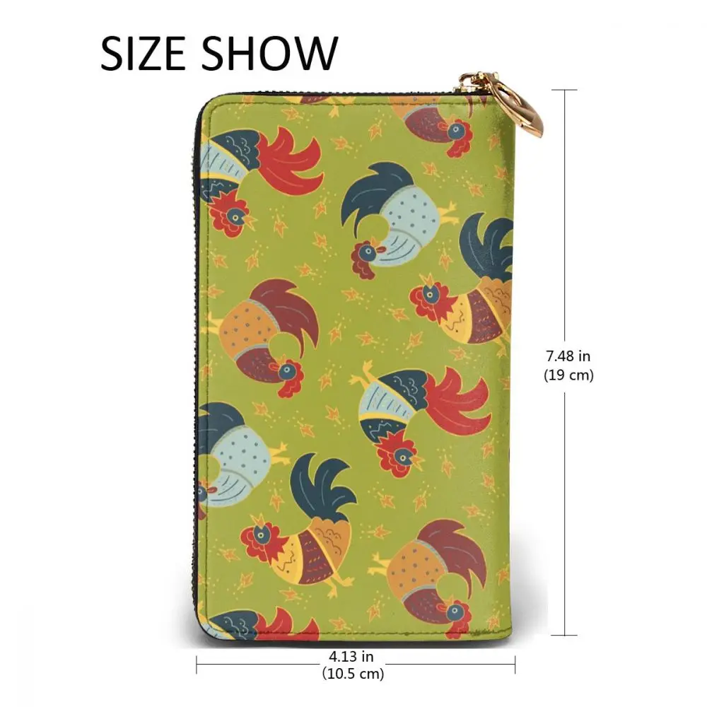 

2021 Leather Wallet Long Rooster Patterns Multiple Cards Holder Clutch Female Male Purse Standard Wallet